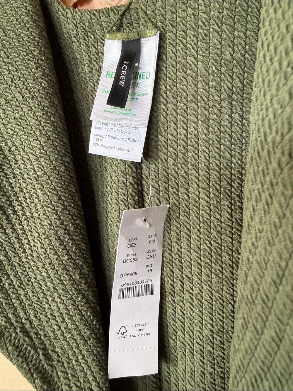 NWT J. Crew Olive Textured Square-Neck One-Piece Swimsuit Size 16 - Picture 6 of 7